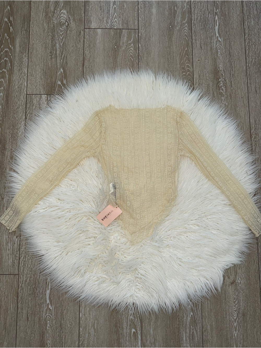 SHEIN Cream Cable Knit Long Sleeve Bodysuit